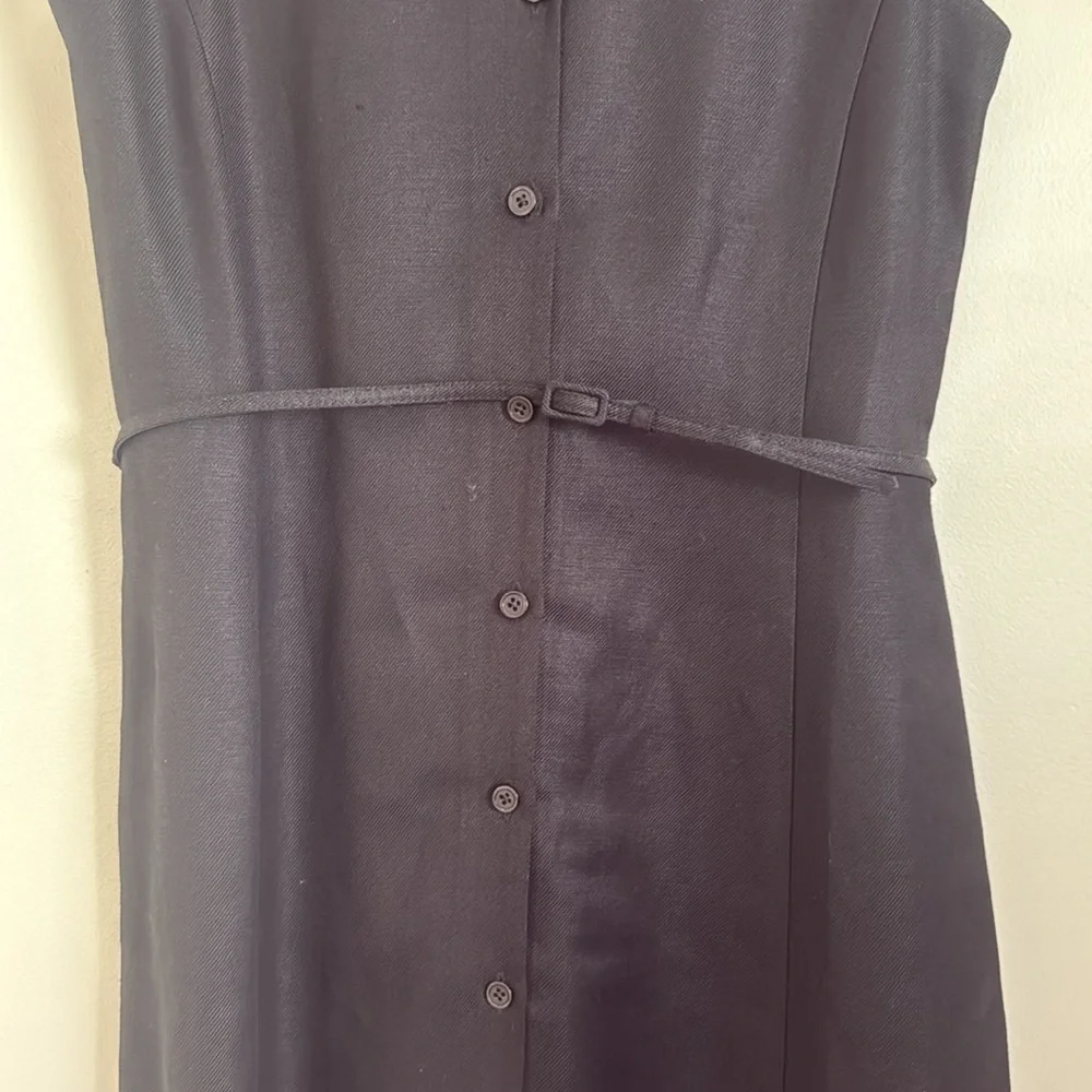 Emma James Black Sleeveless Sheath Button Down Dress with Collar and Belt - Picture 3 of 8